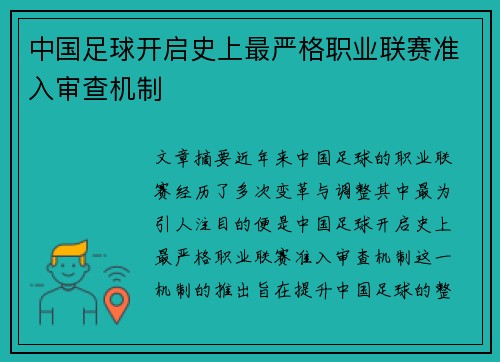 中国足球开启史上最严格职业联赛准入审查机制 中国足球开启史上最严格职业联赛准入审查机制